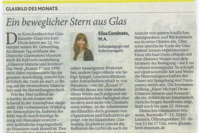 Jülicher Nachrichten – Glasbild des Monats: "Ein beweglicher Stern aus Glas"