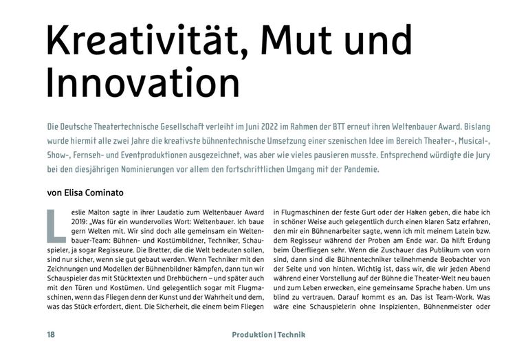 Bühnentechnische Rundschau: "Kreativität, Mut und Innovation"