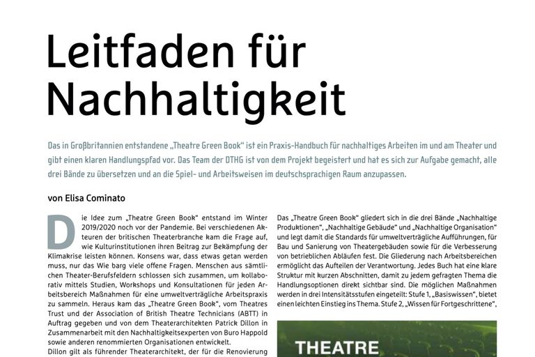 Bühnentechnische Rundschau: "Leitfaden für Nachhaltigkeit"